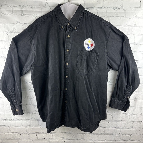Ultra Club Collection Button Down Shirt Mens 2XL Embroidered Steelers Logo Black - Picture 2 of 9